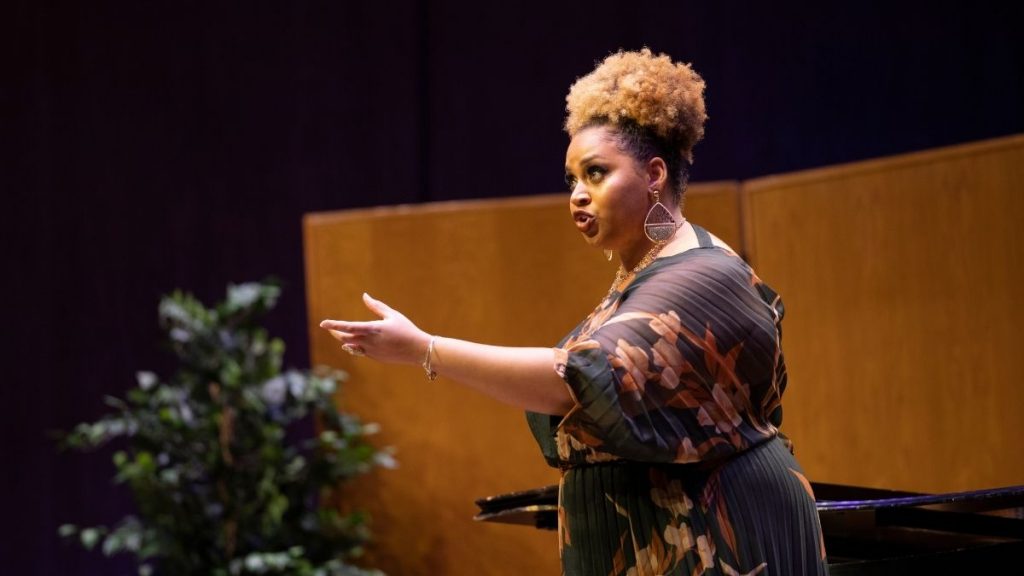 woman singing at the Alltech Vocal Scholarship Competition